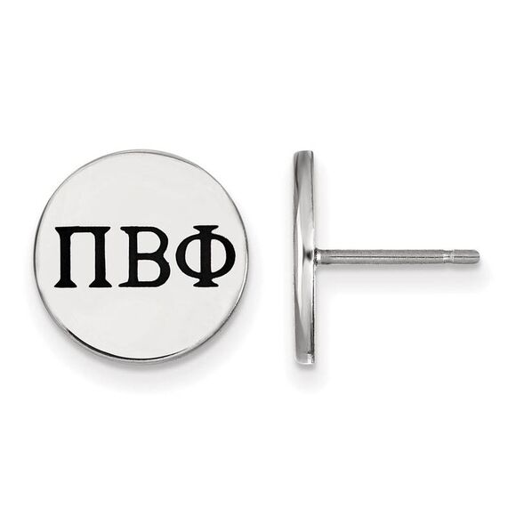 Sterling Silver Pi Beta Phi Black Enamel Greek Letters Post Earrings - Picture 1 of 3